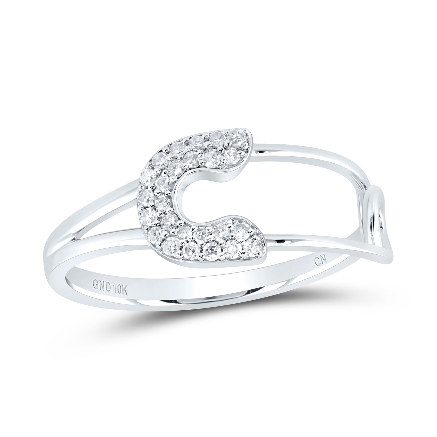 10kt White Gold 1/8 Cttw Diamond Fashion Safety Pin Wedding Engagement Anniversary Ring, Women Size: 5-9