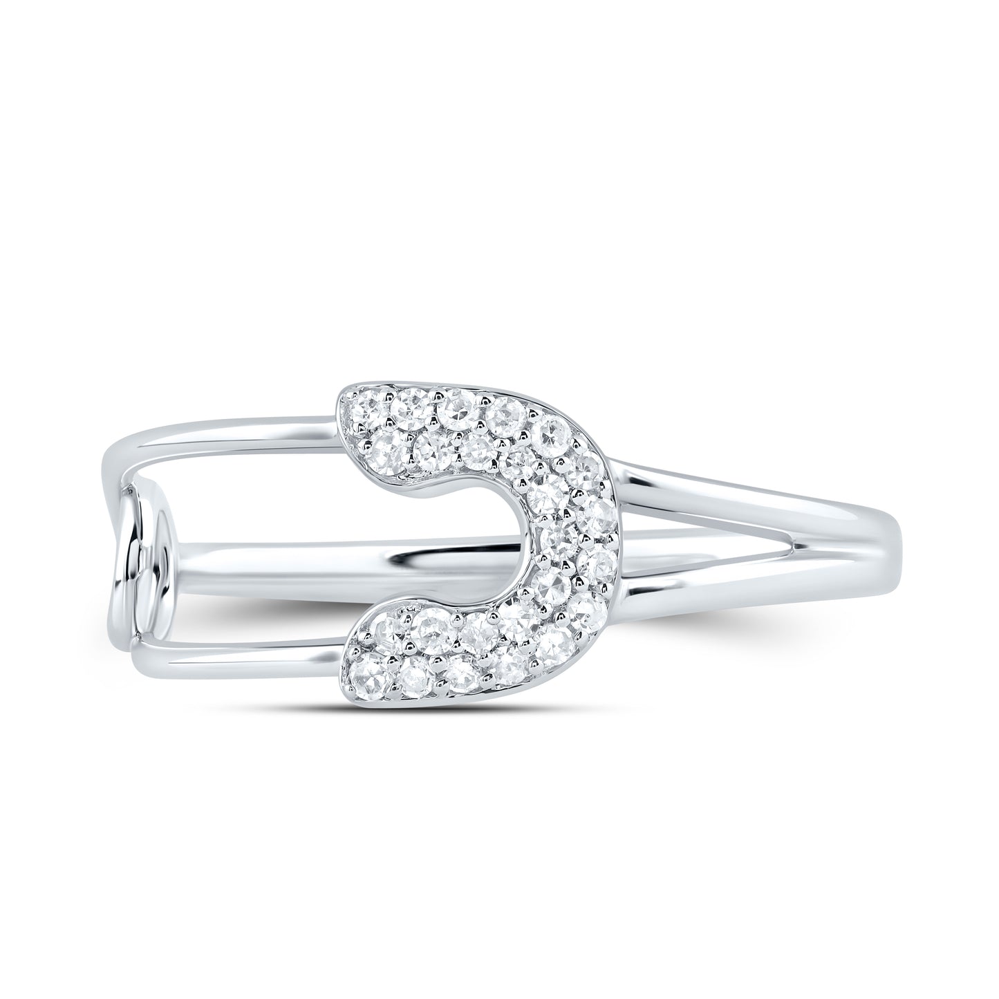 10kt White Gold 1/8 Cttw Diamond Fashion Safety Pin Wedding Engagement Anniversary Ring, Women Size: 5-9