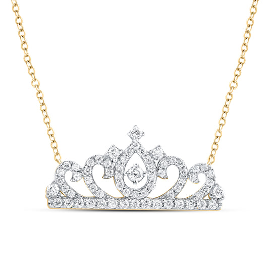 14kt Yellow Gold 1/2 Cttw Diamond Fashion Crown Necklace