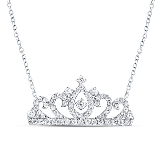 14kt White Gold 1/2 Cttw Diamond Fashion Crown Necklace
