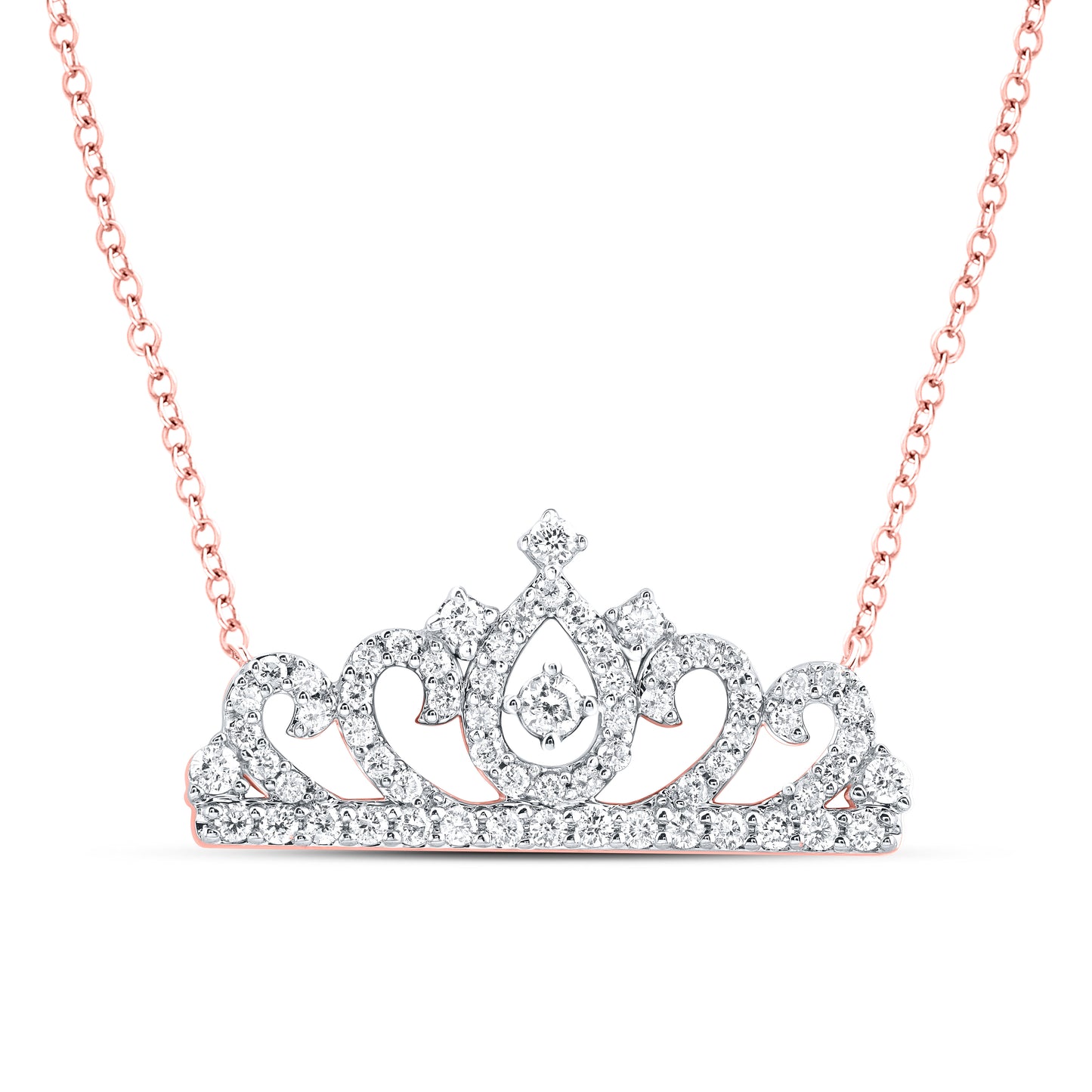 14kt Rose Gold 1/2 Cttw Diamond Fashion Crown Necklace