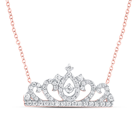 14kt Rose Gold 1/2 Cttw Diamond Fashion Crown Necklace