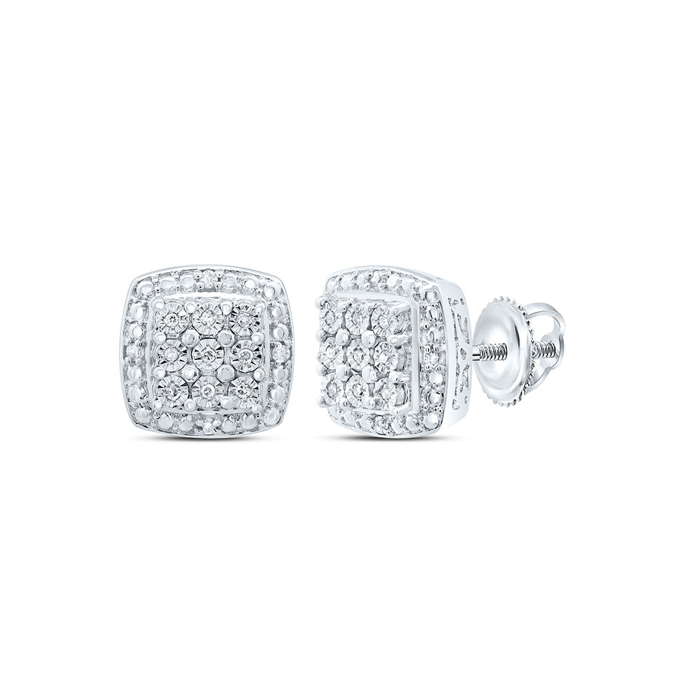 Sterling Silver 1/10 Cttw Natural Diamond Cushion Earring