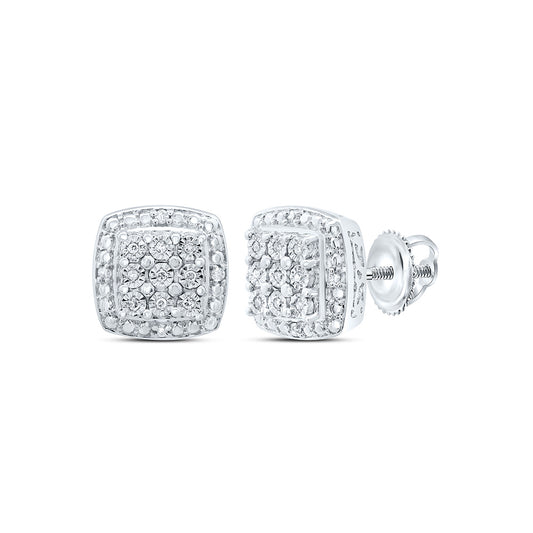 Sterling Silver 1/10 Cttw Natural Diamond Cushion Earring