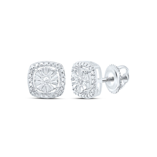 Sterling Silver 0.01 Cttw Natural Diamond Cushion Earring