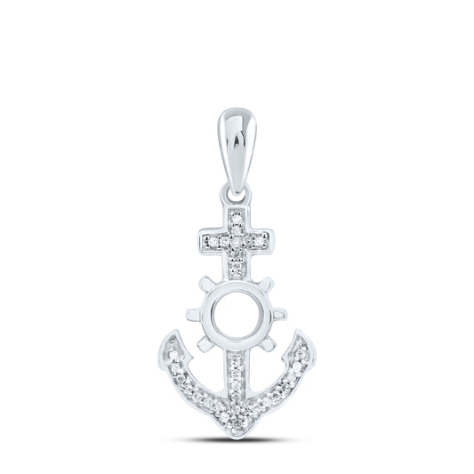Sterling Silver 1/20 Cttw Natural Diamond Anchor Pendant