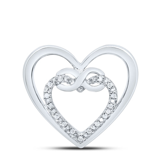 Sterling Silver 1/20 Cttw- Natural Diamond Heart Pendant