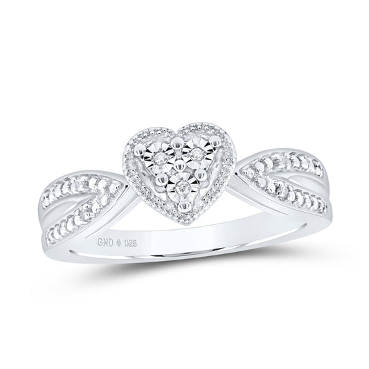 Sterling Silver 0.03 Cttw Natural Diamond Heart Wedding Engagement Anniversary Ring, Women Size: 5-9