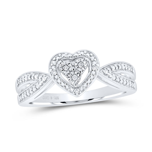 Sterling Silver 0.03 Cttw Natural Diamond Heart Wedding Engagement Anniversary Ring, Women Size: 5-9