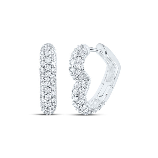 14kt White Gold 3/4 Cttw Natural Diamond Ana M Fashion Heart Hoop Earring