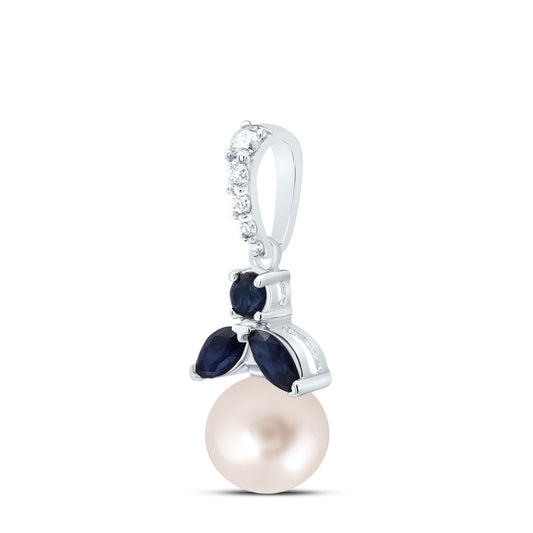 14kt White Gold 1/20 Cttw Diamond Ana M and 1/5 Bs, 6mm-pearl Natural Gem Pendant