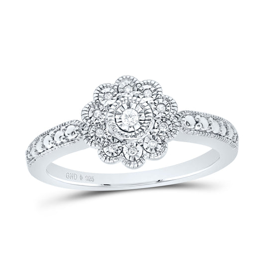 Sterling Silver 1/20 Cttw Natural Diamond Wedding Engagement Anniversary Flower Ring, Women Size: 5-9