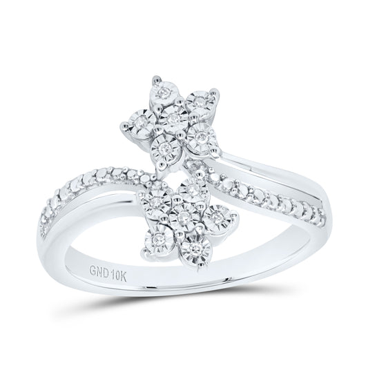 Sterling Silver 1/20 Cttw Natural Diamond Wedding Engagement Anniversary Flower Ring, Women Size: 5-9