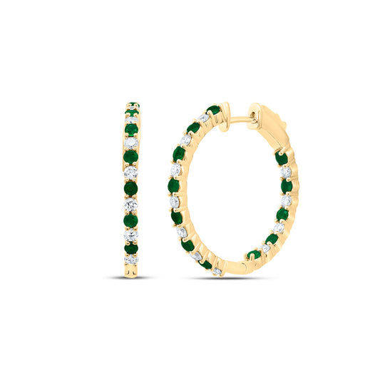 14kt Yellow Or White Gold Natural Diamond Round Natural Gem Hoop Earring