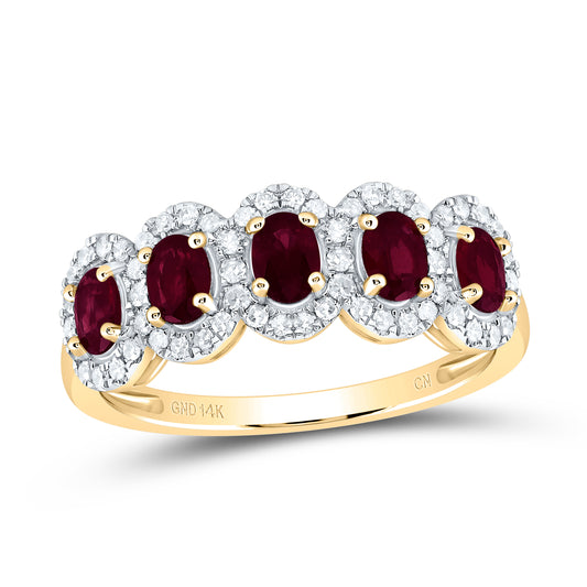14K Yellow or White Gold 1/4 Ctw Diamond Oval Natural Gem Anniversary Band, Womens Size: 5-9