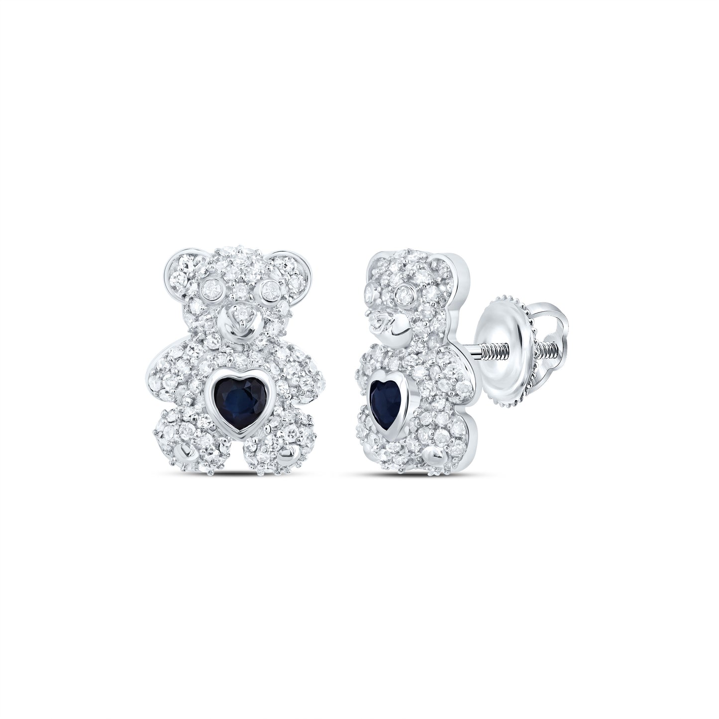10kt Yellow Or White Gold Natural Diamond 3x3mm Hs Emerald Natural Gem Heart Teddy Bear Earring
