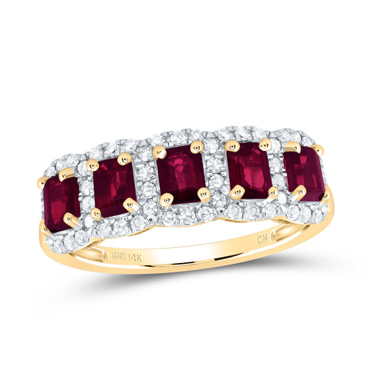 14kt Yellow Gold 1/4 Cttw Natural Diamond and 1 3/8 Cttw Em- Ruby Natural Gem Wedding Engagement Anniversary Band, Women Size: 5-9