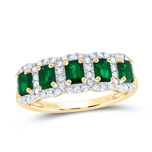 14K Yellow Gold 1/4 Ctw Diamond 1 Ctw Emerald Natural Gem Anniversary Band, Womens Size: 5-9