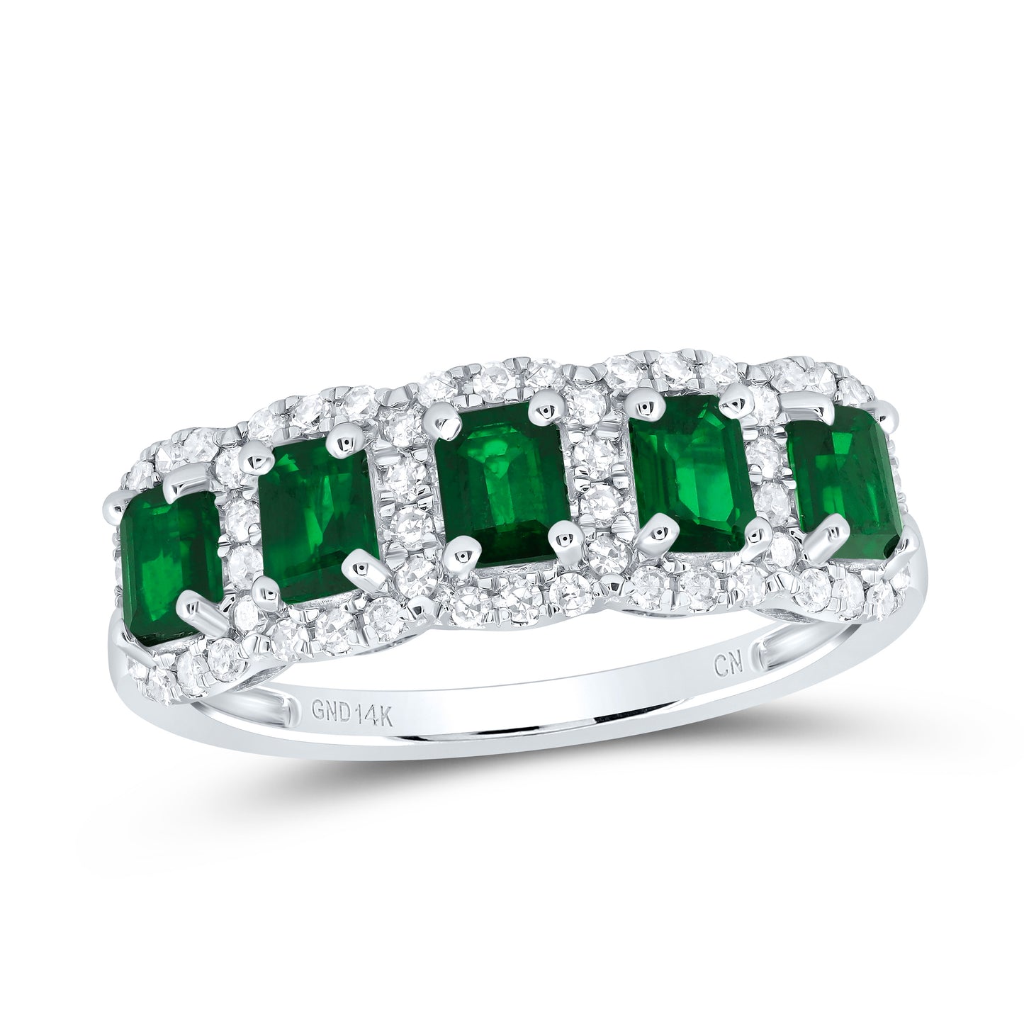 14kt White Gold 1/4 Cttw Natural Diamond and 1 Cttw Em- Emerald Natural Gem Wedding Engagement Anniversary Band, Women Size: 5-9