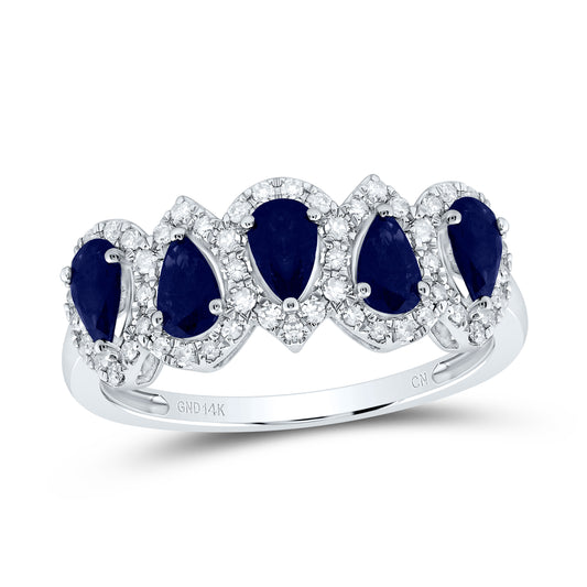 14kt White Gold 1/4 Cttw Natural Diamond and 1 Cttw-ps Blue Sapphire Natural Gem Wedding Engagement Anniversary Band, Women Size: 5-9