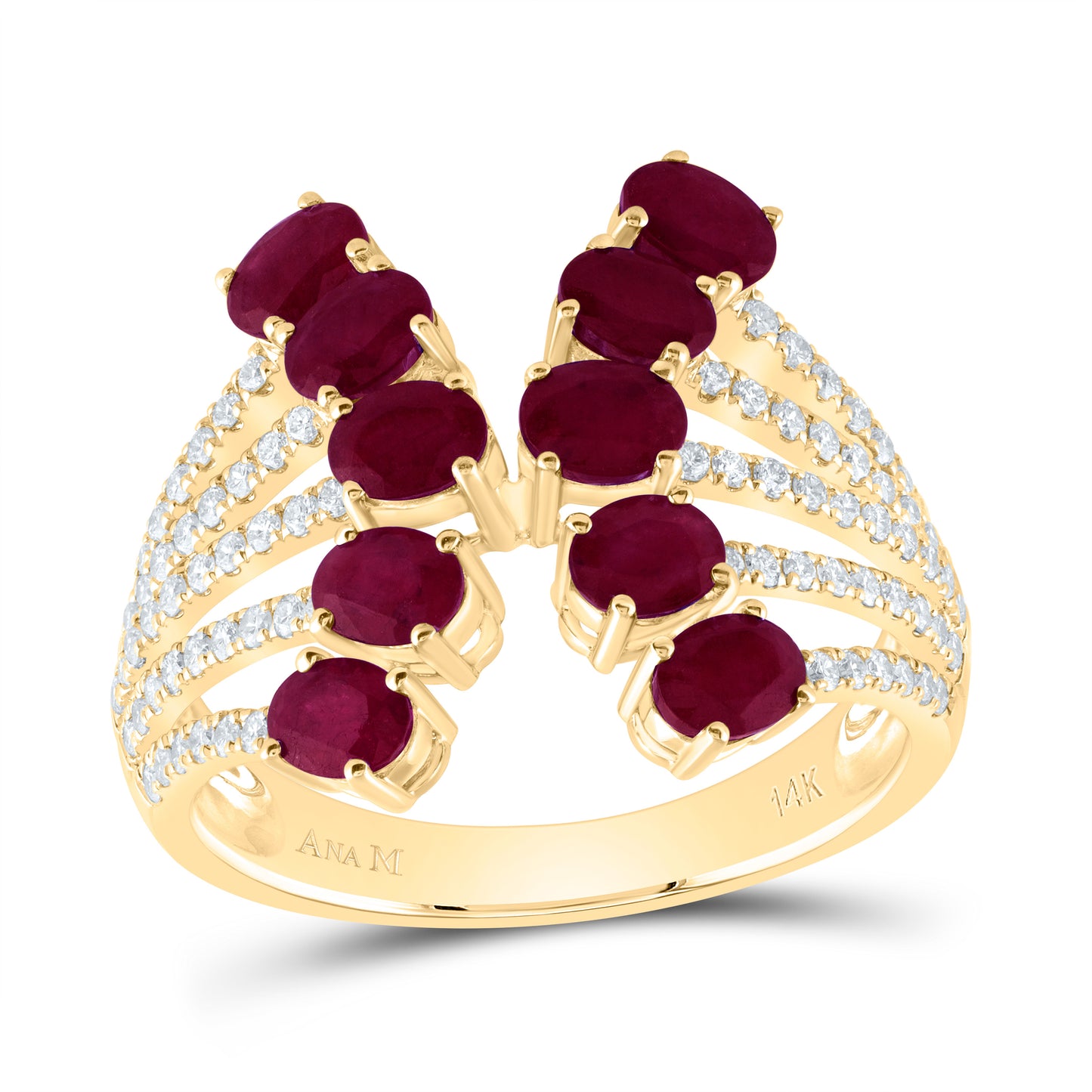 14kt Yellow Gold 3/8 Cttw Natural Diamond Ana M 2 1/3 Cttw Oval Ruby Natural Wedding Engagement Anniversary Gem Ring, Women Size: 5-9