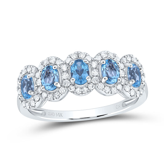 14kt White Gold 1/4 Cttw Natural Diamond and 1 Cttw Ov-blue Topaz Wedding Engagement Anniversary Band, Women Size: 5-9