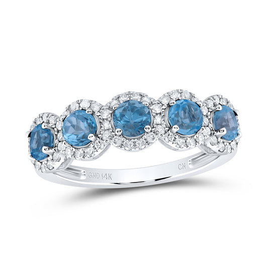 14kt White Gold 1/4 Cttw Natural Diamond and 1 Cttw Round blue Topaz Wedding Engagement Anniversary Band, Women Size: 5-9
