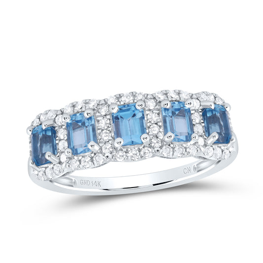 14kt White Gold 1/4 Cttw Natural Diamond and 1 1/3 Cttw Em-blue Topaz Wedding Engagement Anniversary Band, Women Size: 5-9