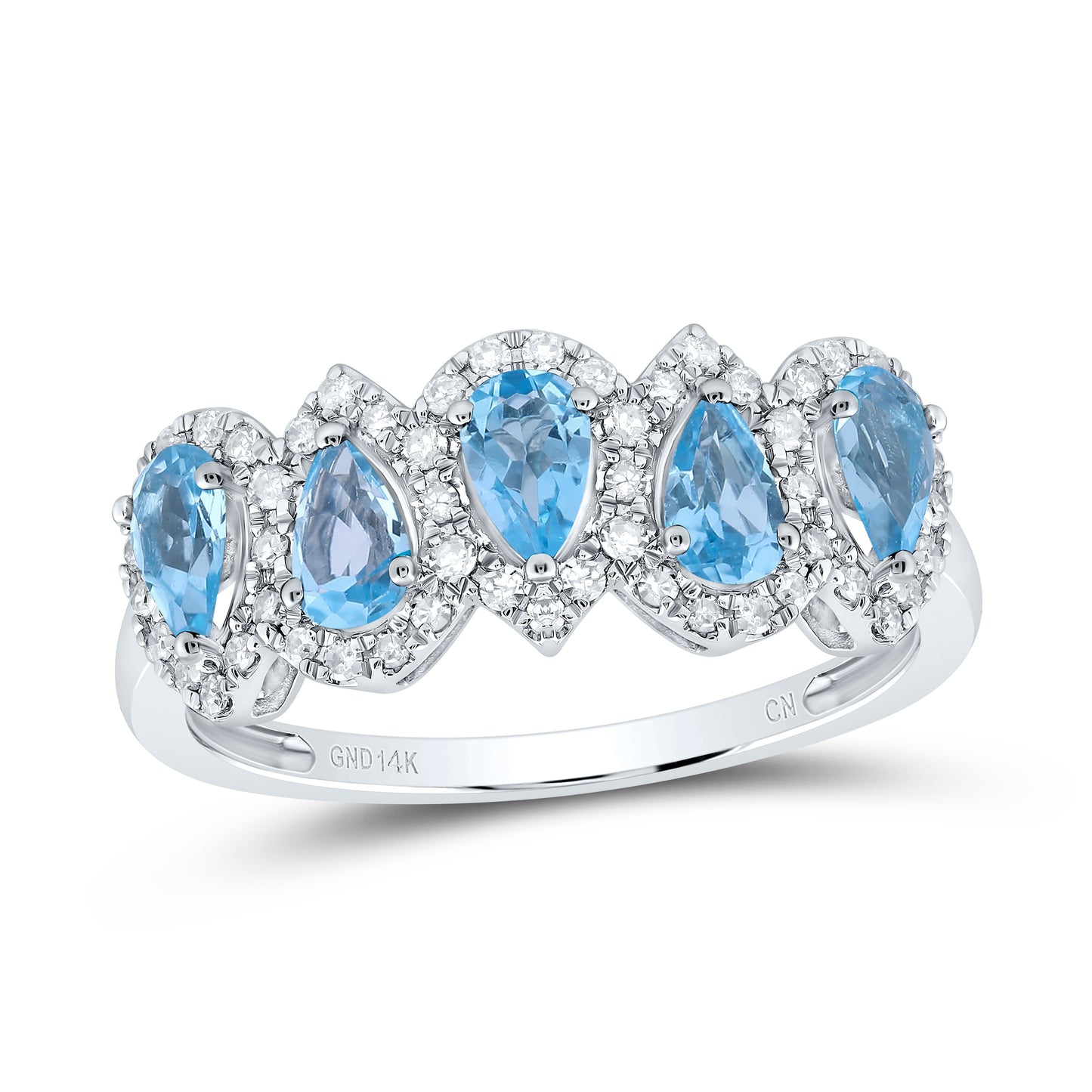 14K White Gold 1/4 Cttw Natural Diamond Cn 1 Cttw Pear Blue Topaz Synthetic Anniversary Band