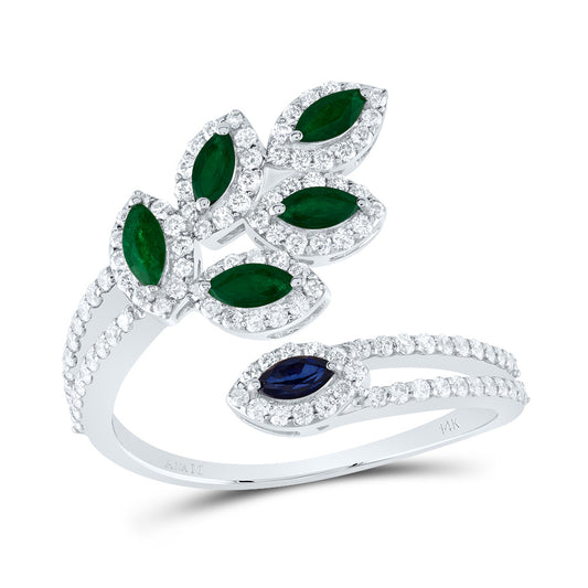 14kt White Gold 1/2 Cttw Natural Diamond Ana M 3/8 Cttw Mq-em, 1/10 Cttw-mq Blue Sapphire Natural Wedding Engagement Anniversary Gem Ring, Women Size: 5-9