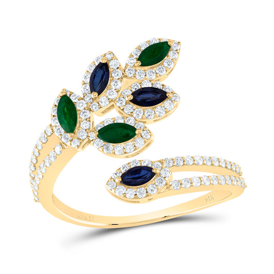14kt Yellow Gold 1/2 Cttw Natural Diamond Ana M and 1/4 Cttw Mq-em, 1/3 Cttw-mq Blue Sapphire Natural Wedding Engagement Anniversary Gem Ring, Women Size: 5-9