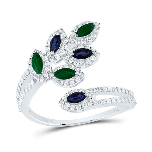 14kt White Gold 1/2 Cttw Natural Diamond Ana M and 1/4 Cttw Mq-em, 1/3 Cttw-mq Blue Sapphire Natural Wedding Engagement Anniversary Gem Ring, Women Size: 5-9