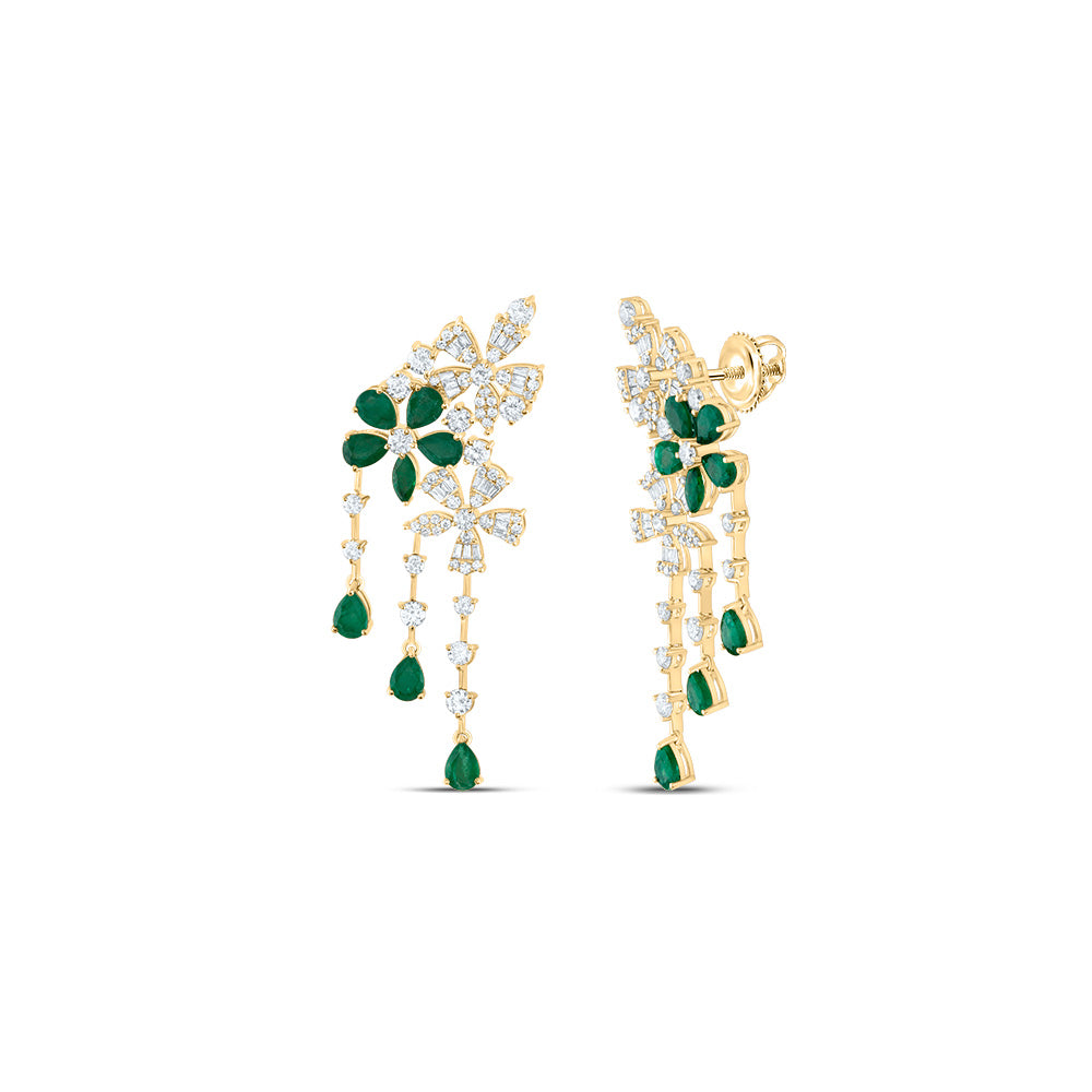 14kt Yellow Gold 2 5/8 Cttw Natural Diamond Ana M and 1/4 Cttw Mq-em, 3 1/3 Cttw Pear Emerald Natural Gem Earring