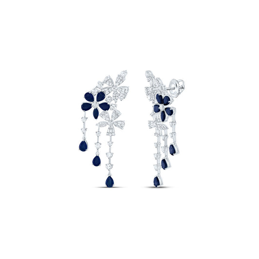 14kt White Gold 2 5/8 Cttw Natural Diamond Ana M and 1/3 Cttw Marquise Blue Sapphire, 5 Cttw Pear Blue Sapphire Natural Gem Earring