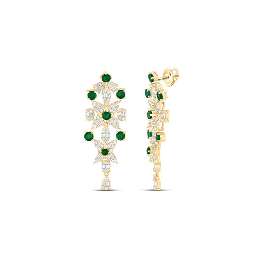 14kt Yellow Gold 1 1/3 Cttw Natural Diamond Ana M and 1 5/8 Cttw Round Emerald Natural Gem Earring