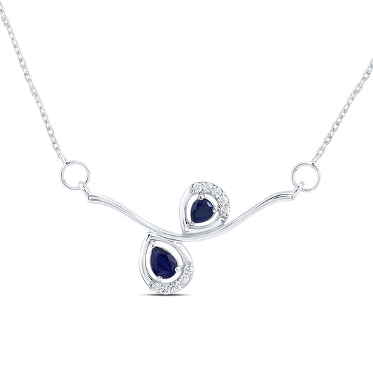 14kt White Gold 1/20 Cttw Natural Diamond and 1/3 Cttw Pear Blue Sapphire Natural Gem Fashion Necklace, Length: 18 Inch