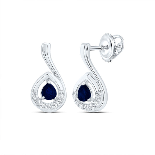 14kt White Gold 1/20 Cttw Natural Diamond 3x2.6mm Pear Blue Sapphire Natural Gem Fashion Earring
