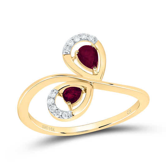 14kt Yellow Gold 1/20 Cttw Natural Diamond and 1/3 Cttw Pear Ruby Natural Gem Bridal Wedding Engagement Anniversary Ring, Women Size: 5-9