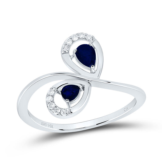 14kt White Gold 1/20 Cttw Natural Diamond 3/8 Cttw Pear Blue Sapphire Natural Gem Bridal Wedding Engagement Anniversary Ring, Women Size: 5-9