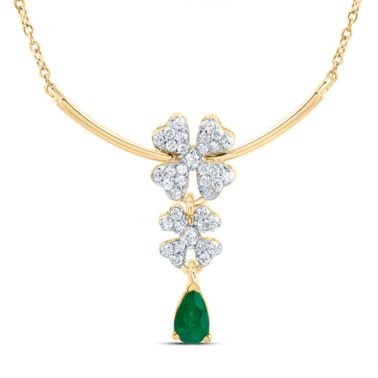 14kt Yellow Or White Gold Natural Diamond 6x4mm Pear Natural Gem Fashion Flower Necklace, Length: 18 Inch
