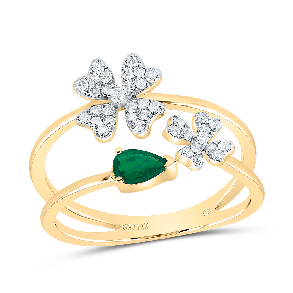 14kt Yellow Or White Gold Natural Diamond 5x3mm Pear Natural Gem Fashion Flower Wedding Engagement Anniversary Ring