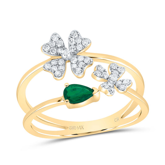 14kt Yellow Or White Gold Natural Diamond 5x3mm Pear Natural Gem Fashion Flower Wedding Engagement Anniversary Ring