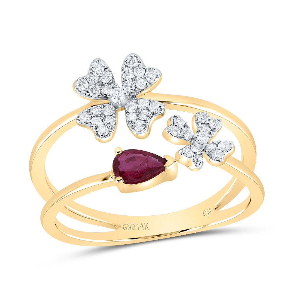 14kt Yellow Or White Gold Natural Diamond 5x3mm Pear Natural Gem Fashion Flower Wedding Engagement Anniversary Ring