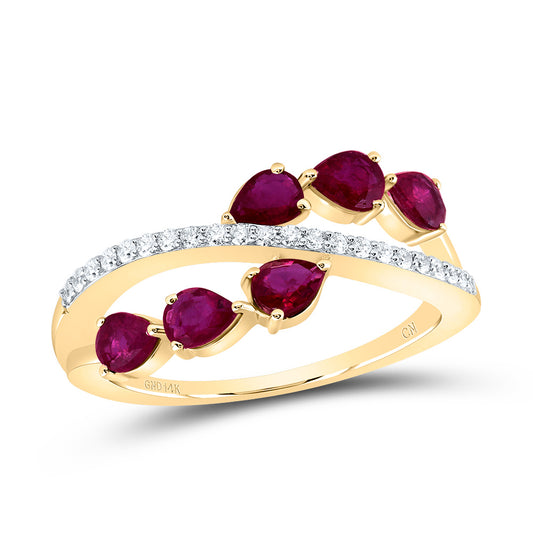 14kt Yellow Gold 1/8 Cttw Natural Diamond and 1 Cttw Pear Ruby Natural Gem Bridal Wedding Engagement Anniversary Ring, Women Size: 5-9