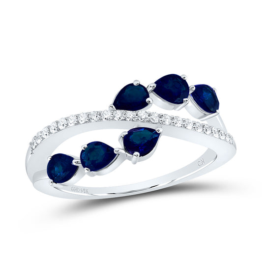 14kt White Gold 1/8 Cttw Natural Diamond and 1 Cttw Pear Blue Sapphire Natural Gem Bridal Wedding Engagement Anniversary Ring, Women Size: 5-9