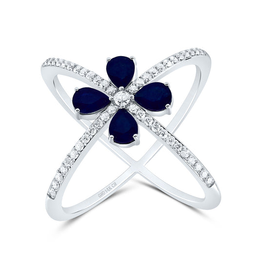 14kt White Gold 1/3 Cttw Natural Diamond and 1 1/4 Cttw Pear Blue Sapphire Natural Gem Bridal Wedding Engagement Anniversary Ring, Women Size: 5-9