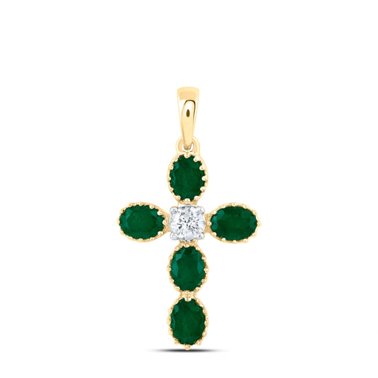 14kt Yellow Gold Natural Diamond Oval Natural Gem Cross Pendant