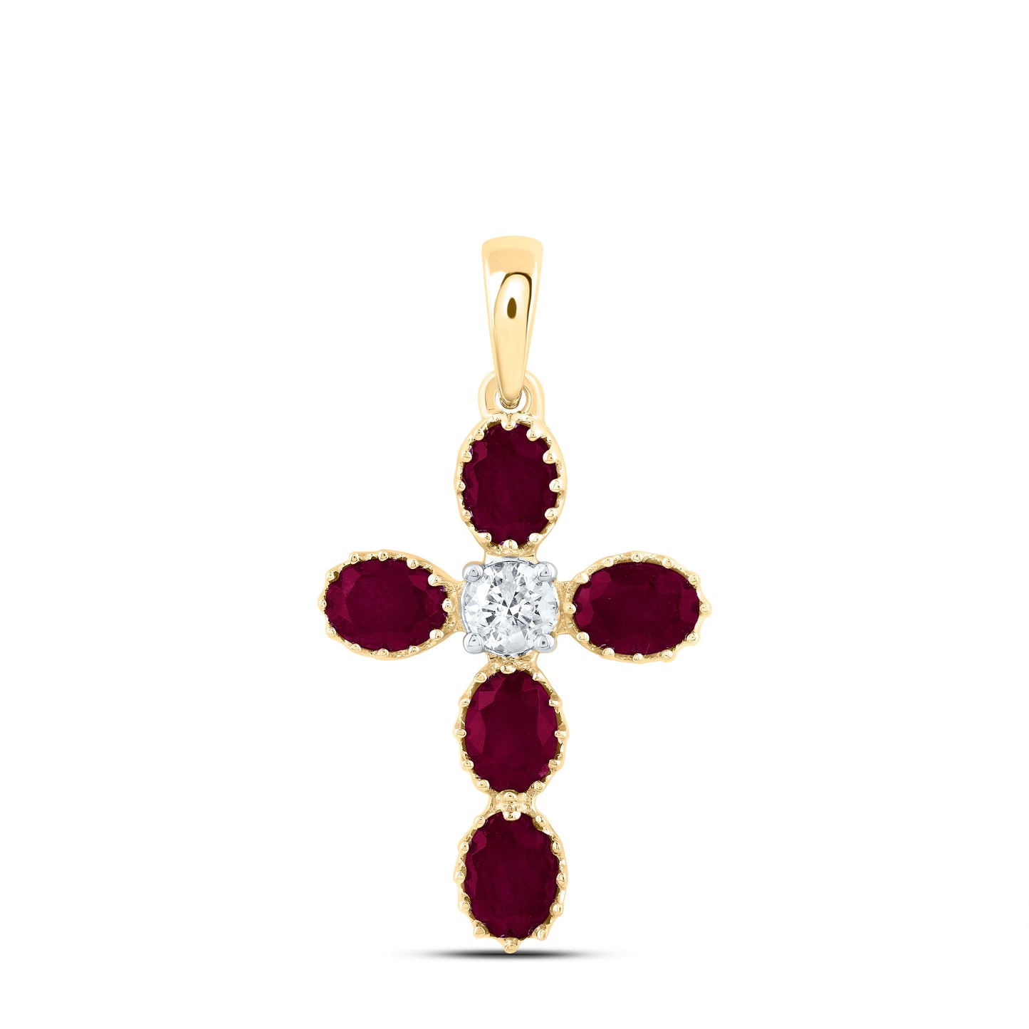 14kt Yellow Gold Natural Diamond Oval Natural Gem Cross Pendant