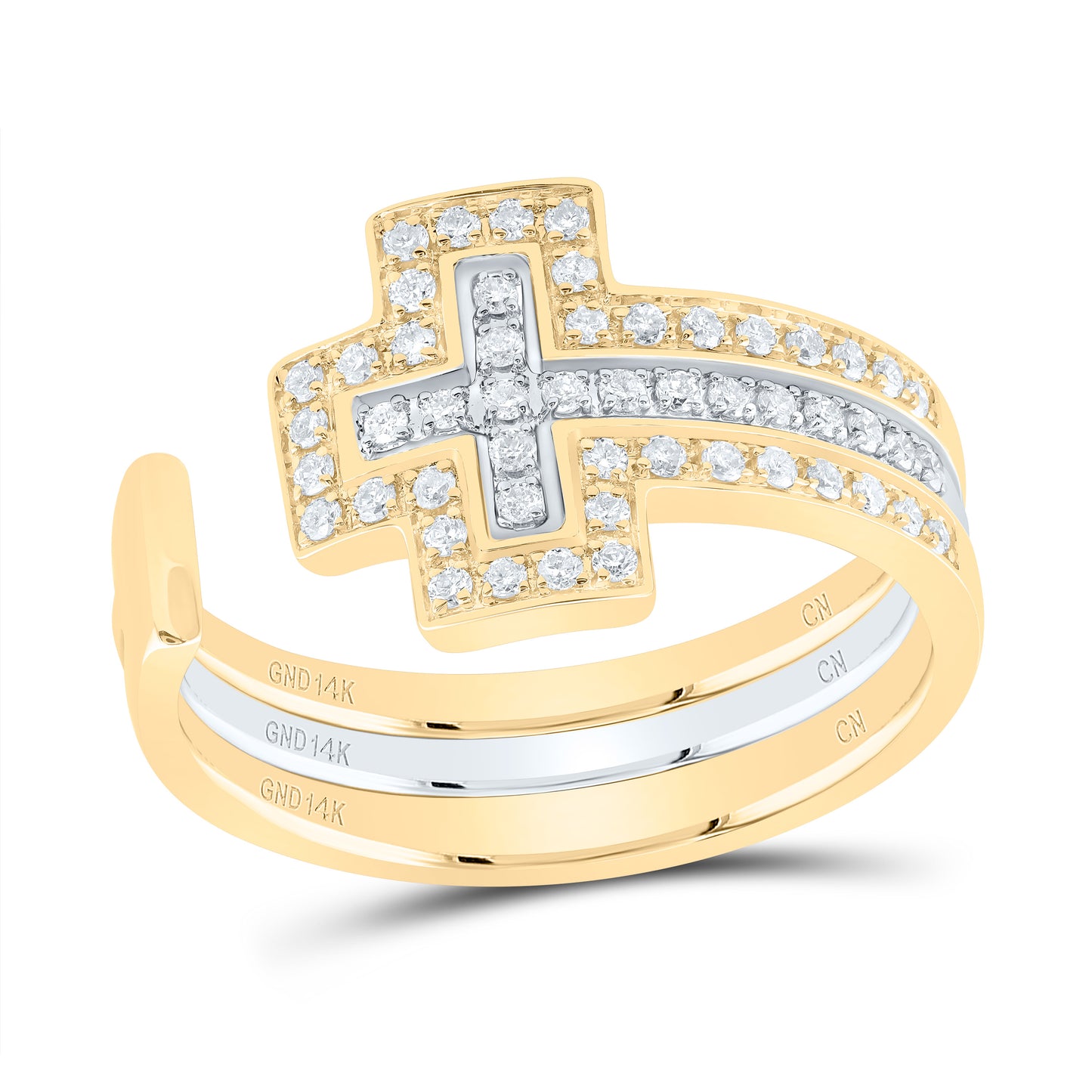 14k Yellow White 1/4 Cttw Natural Diamond Wedding Engagement Anniversary Cross Ring, Women Size: 5-9