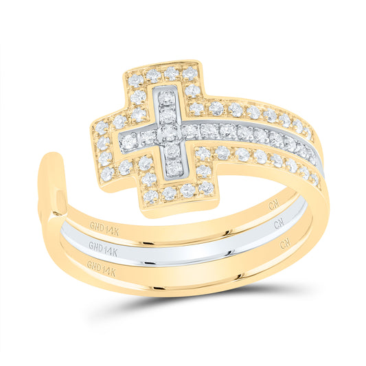 14k Yellow White 1/4 Cttw Natural Diamond Wedding Engagement Anniversary Cross Ring, Women Size: 5-9